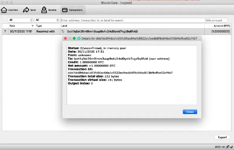 Bitcoin-core GUI con un nodo collegato