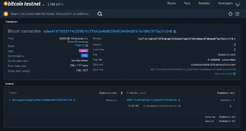 Il messaggio nella blockchain di Bitcoin — corsocompleto.bitcoininaction.com